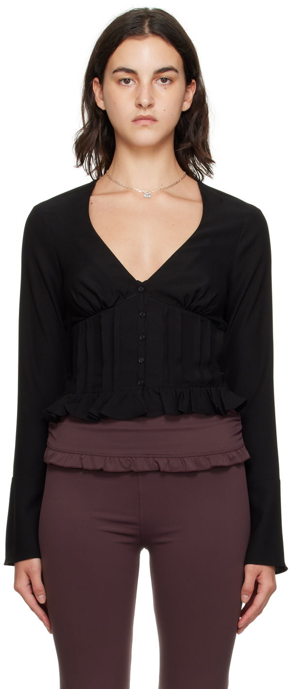 Paita GUIZIO Guizio Cheri Ruffle Blouse Musta | F23108W016