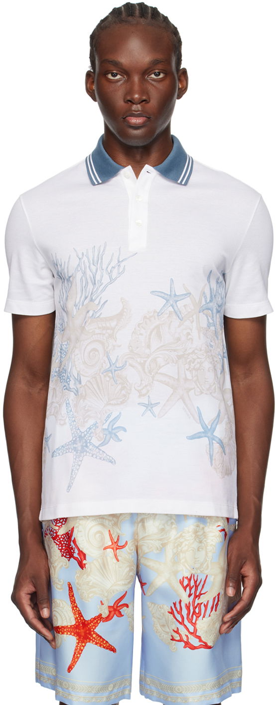 Vaatteet Versace White Barocco Sea Polo Valkoinen | 1013906_1A11303