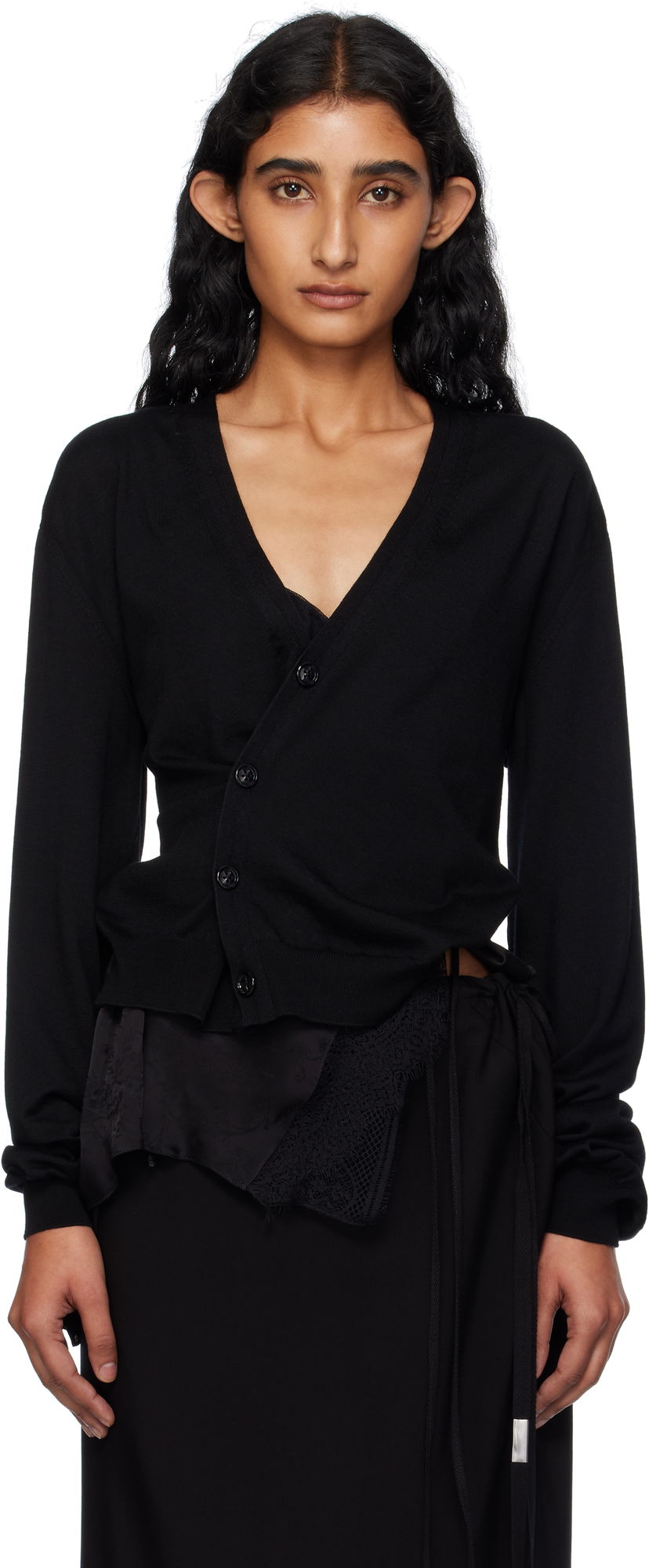 Villapaita Ann Demeulemeester Ann Demeulemeester Zofia Asymmetric Spliced Cardigan Musta | 2510-W-KN18-KN056-099