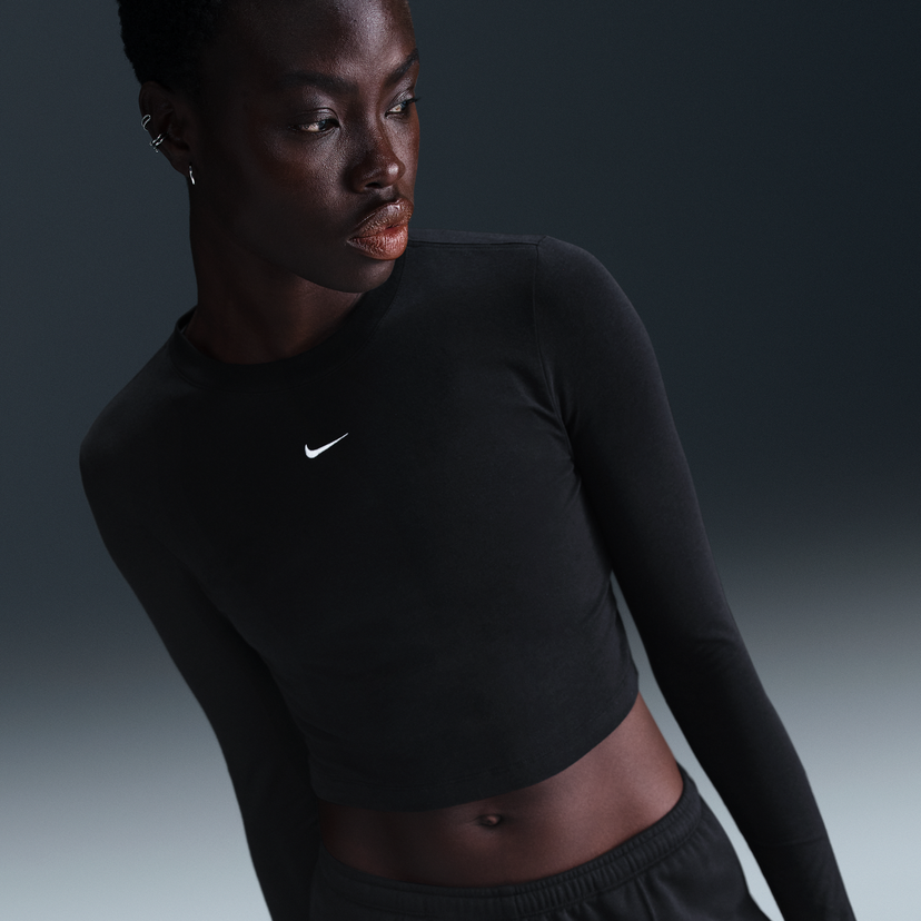 Crop top Nike Sportswear Chill Knit Long Sleeve Cropped Top Musta | HF5322-011