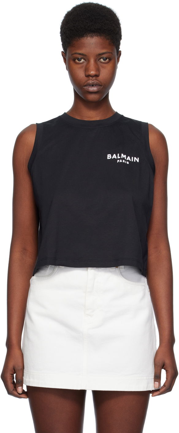 Tankkitoppi Balmain Flocked Tank Top Musta | CF1EA025BB01