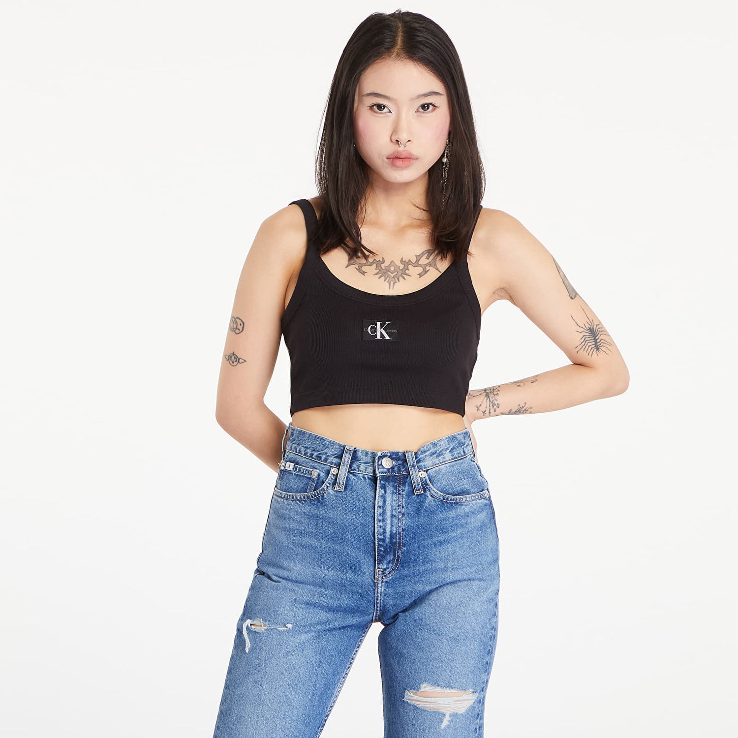 Crop top CALVIN KLEIN Ribbed Cotton Bralette Top Black Musta | J20J223558 BEH, 0