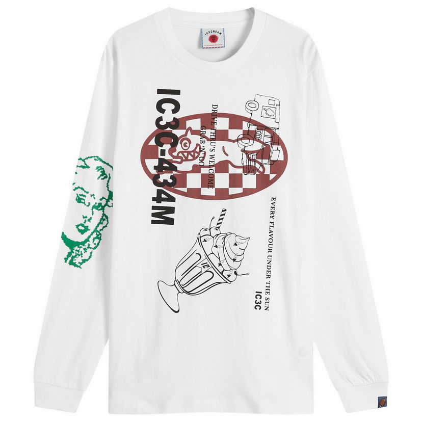 T-paita BBC IceCream Multi Graphic Long Sleeve T-Shirt, Size Large Valkoinen | IC25355-WHT