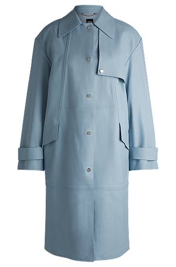 Trenssitakki BOSS Leather Trench Coat with Silver-Tone Trims Sininen | 50531308, 0