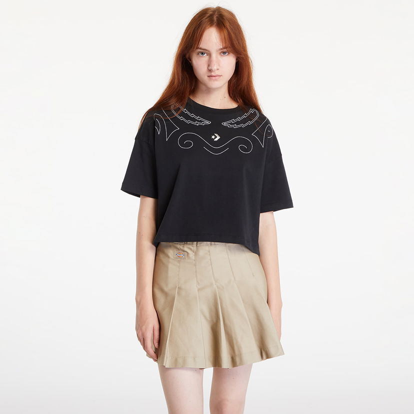 Crop top Converse Proud To Be Oversized Cropped T-Shirt Black Musta | 10027209-A01