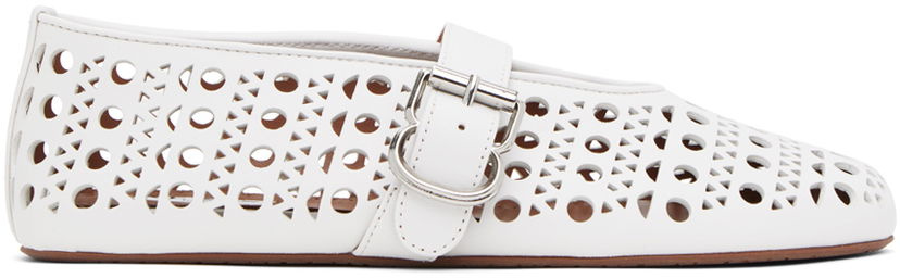 Kengänhoito Alaïa ALAÏA Vienne Laser Cut Ballerina Flats Valkoinen | AA3A029CK216