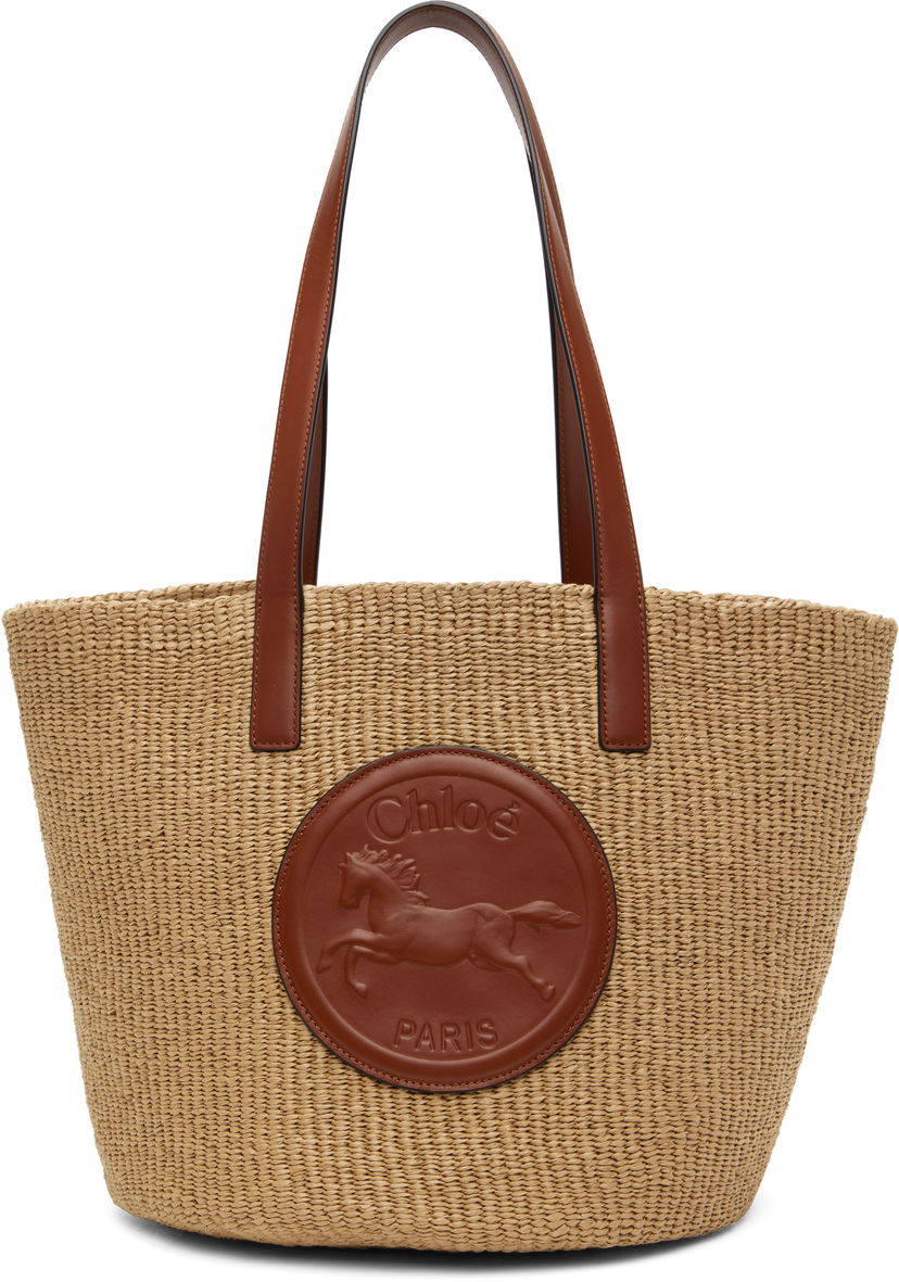 Kangaskassi CHLOÉ Chloe Horse Medal Basket Tote Beige | CHC25SS591O82