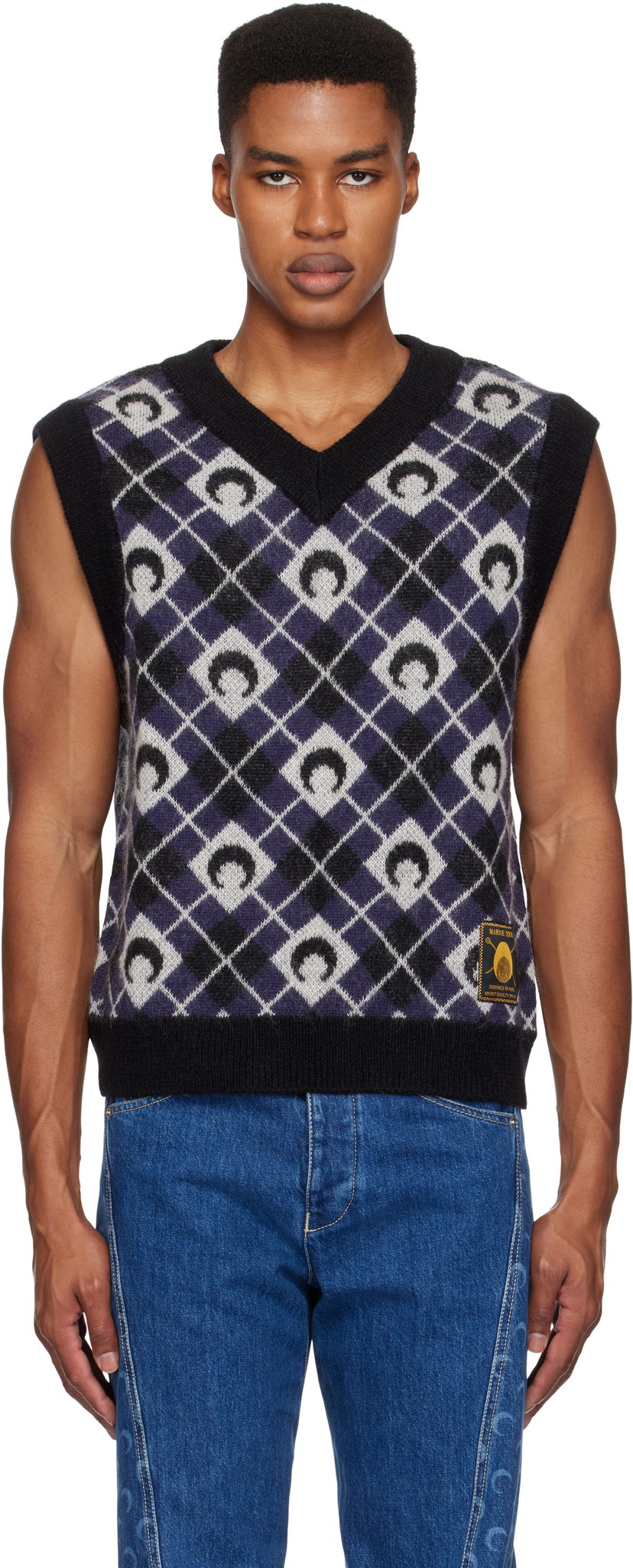 Villapaita Marine Serre Argyle Knit Vest Musta | MTK020A CKNI0522