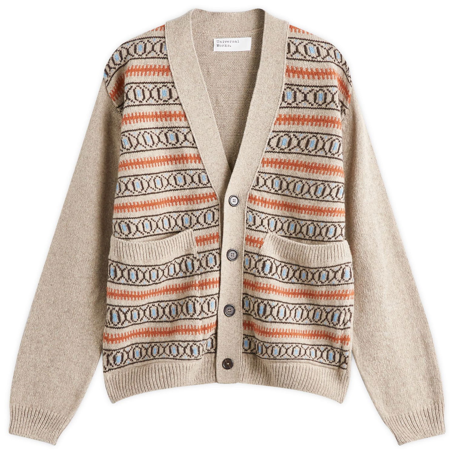 Villapaita Universal Works Langdale Knit Cardigan, Size Large Beige | P31214-OAT, 0