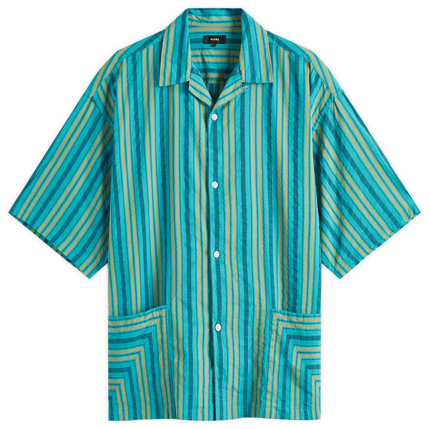 Paita BEAMS Men's Stripe Open Collar Shirt, Size Large Turkoosi | 1101-0564-803-73, 0