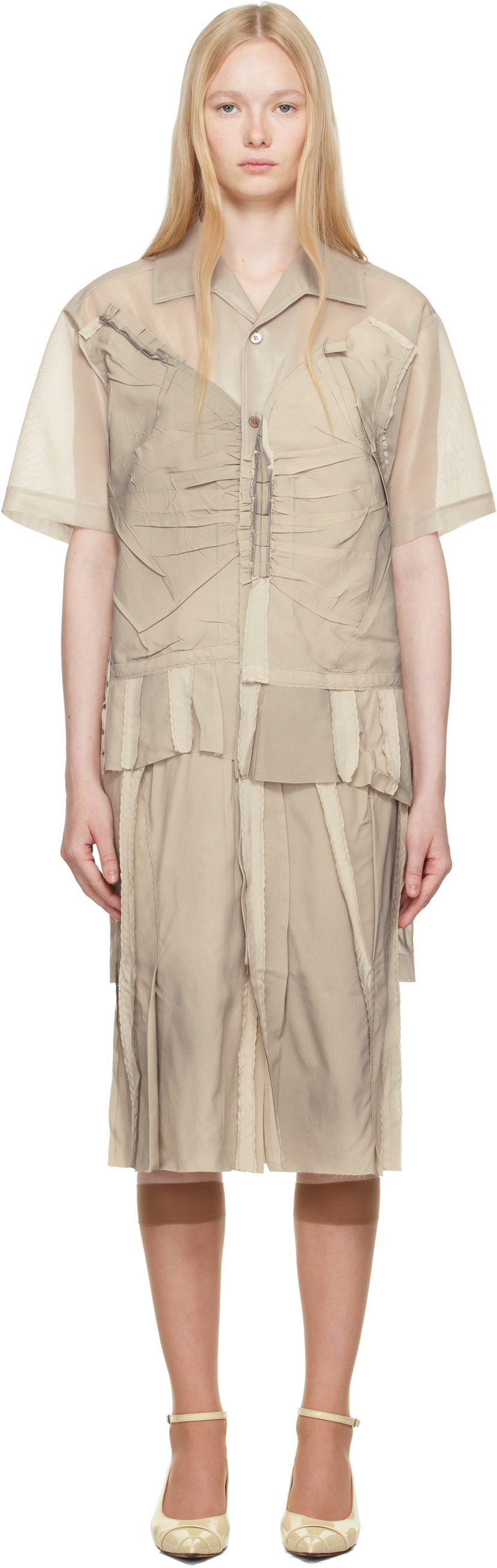 Paita Maison Margiela Maison Margiela Paneled Midi Dress Beige | S51DD0033 MTJ020