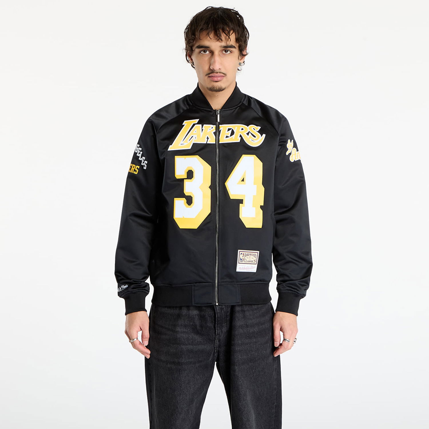Bomber-takki Mitchell & Ness NBA Maxxed Out Lakers Shaquille O'Neal 34 Satin Jacket Musta | JK11279-LALBLCK, 0