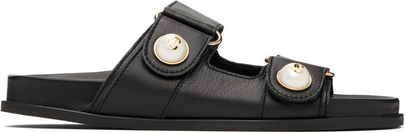 Tennarit ja kengät Jimmy Choo Fayence Pearl-Embellished Leather Flat Sandals Musta | FAYENCE SANDAL