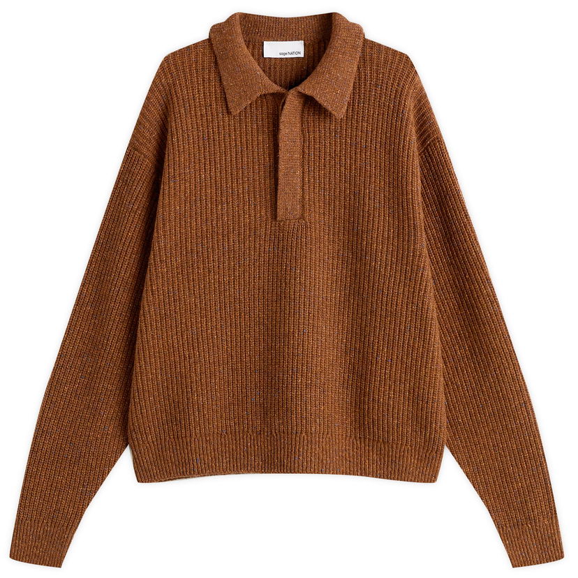 Villapaita sage NATION Boxy Knit Polo Ruskea | S098-SPR