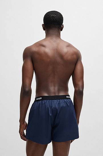 Nyrkkeilijät BOSS HUGO Three-Pack of Cotton Boxer Shorts with Logo Waistbands Tummansininen | 50532565, 1