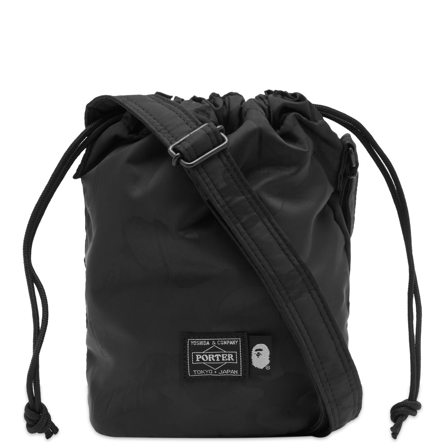 Reppu BAPE Porter Solid Camo Drawstring Bag Black Musta | 001SGJ301902C-BLK, 0