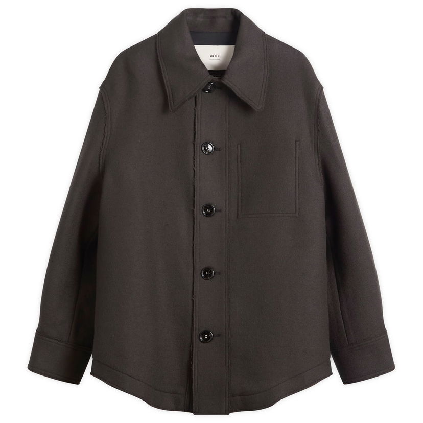Takki AMI Boiled Wool Gabardine Button-Down Jacket Ruskea | H25UJK824-WV0078-020H25