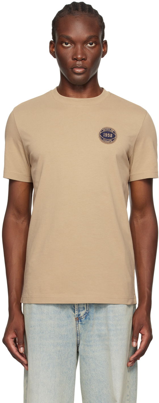 T-paita Moncler Taupe Football Patch T-Shirt Beige | J20918C0002889AKK