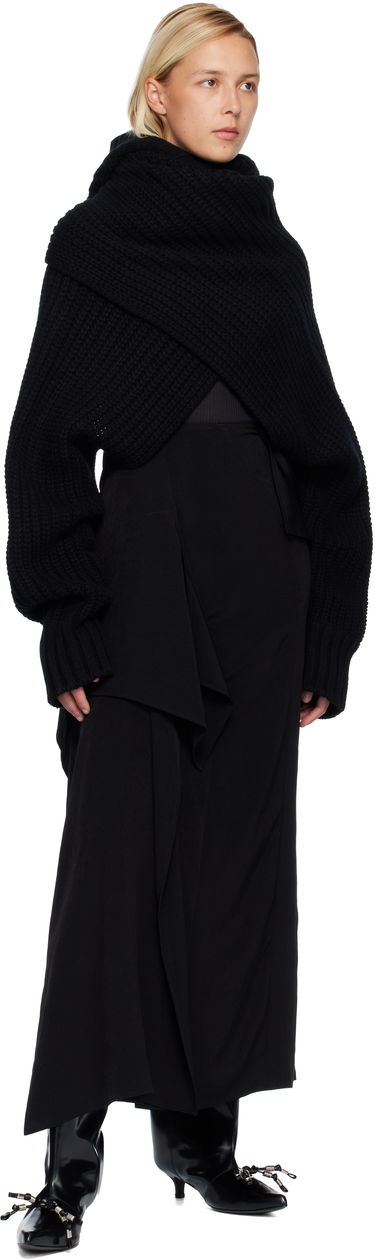 Villapaita sacai Oversized Wool Knit Crossover Turtleneck Musta | 25-08201, 3