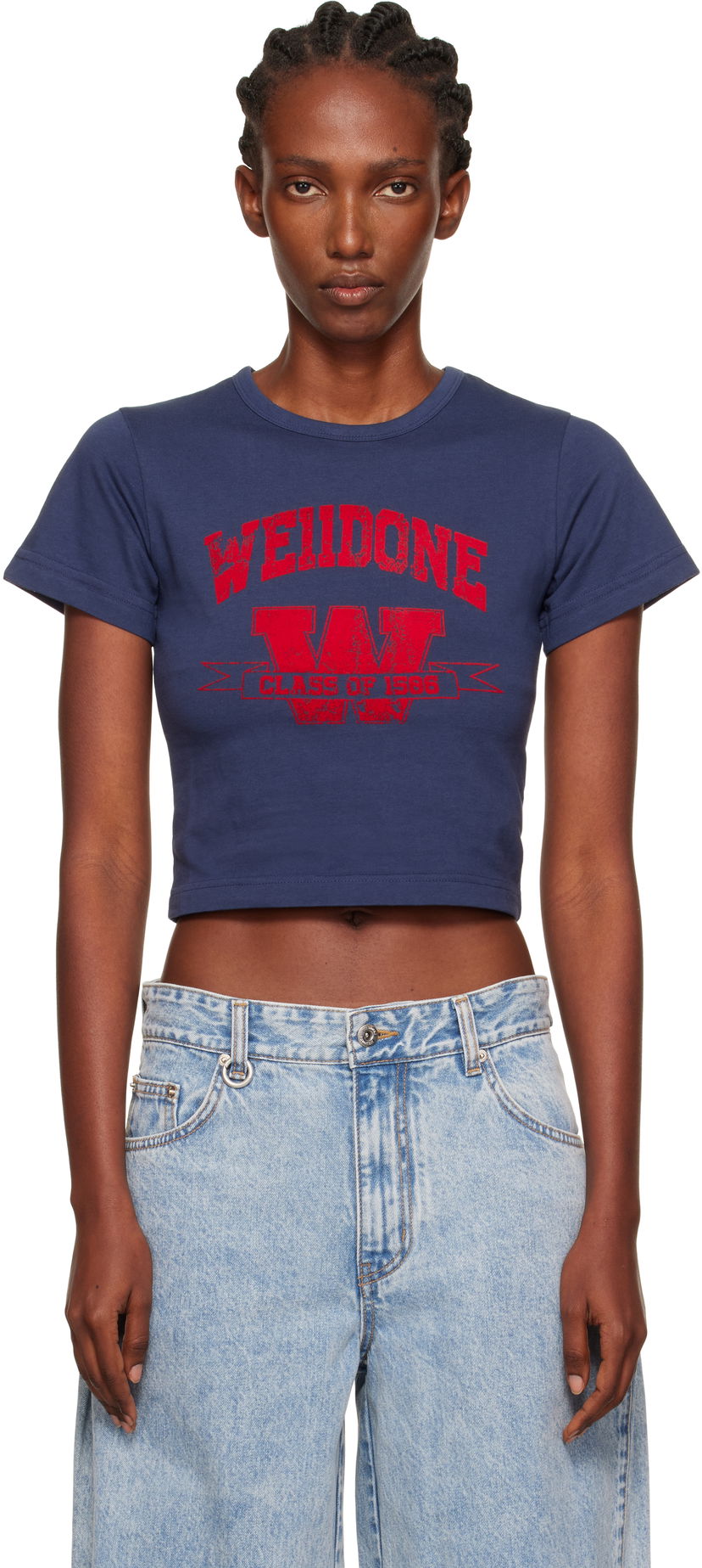 Crop top We11done We11done Slim-Fit Crop T-Shirt Sininen | WD-TT2-25-749-W-NV