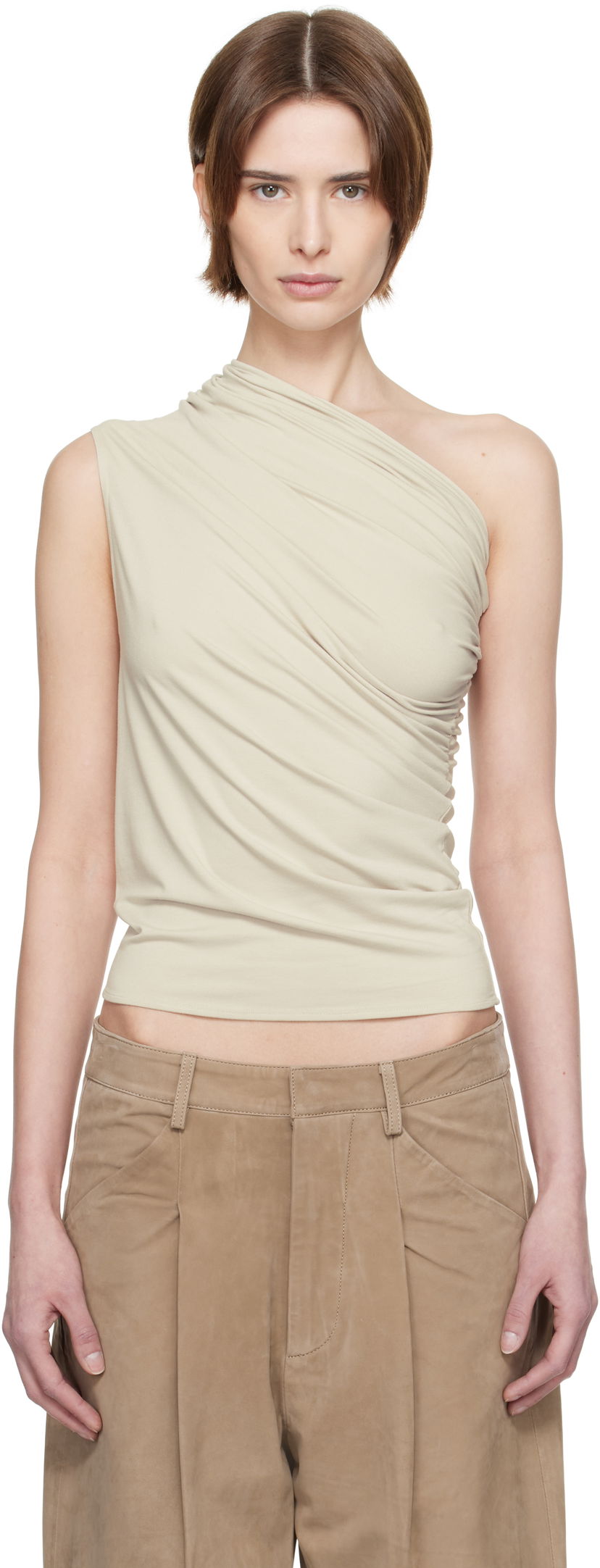 Tankkitoppi Entire Studios Entire Studios Pillar One-Shoulder Top Beige | ES2515ST