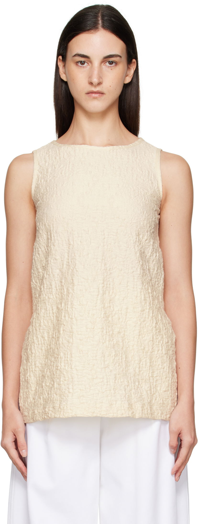 Tankkitoppi Max Mara Max Mara Textured Sleeveless Top Beige | 2521946058600