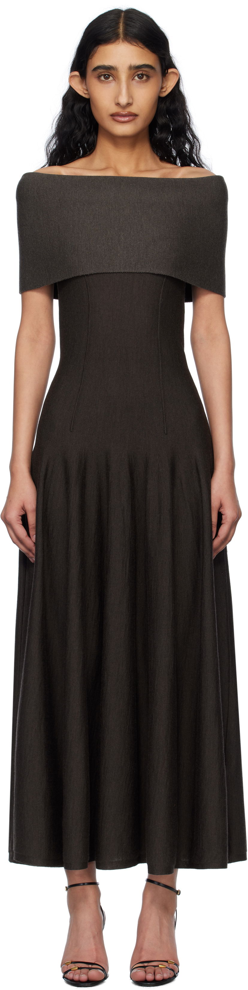 Mekko Khaite Khaite Ava Off-the-Shoulder Maxi Dress Ruskea | 9709521