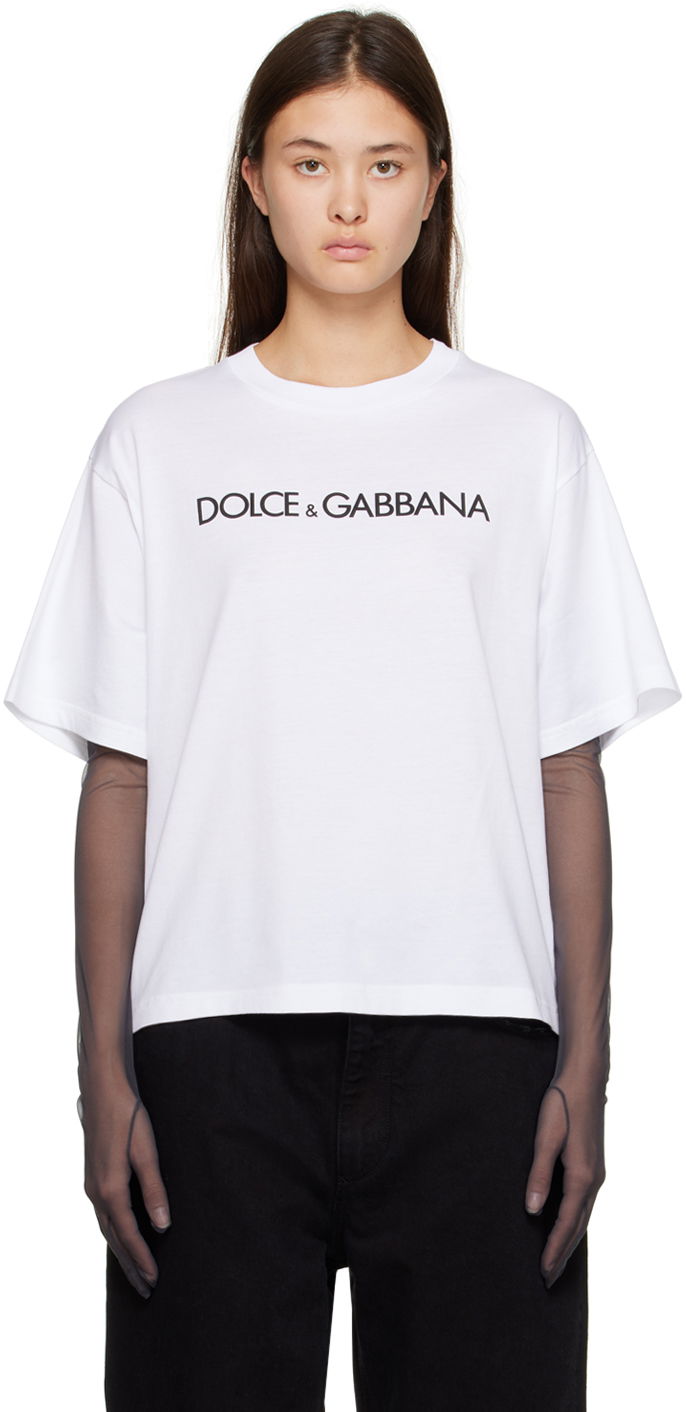 T-paita Dolce & Gabbana White Crewneck T-Shirt Valkoinen | F8U10T G7H4P