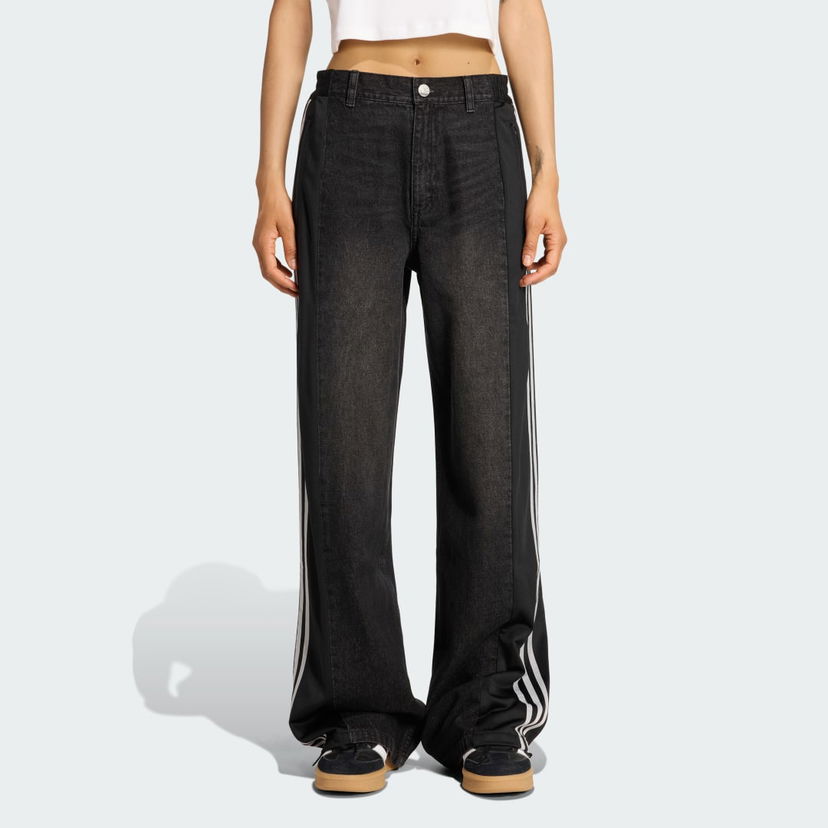 Housut adidas Originals adidas Originals Athletic Dept Firebird Denim Wide Leg Pants Musta | KF2319