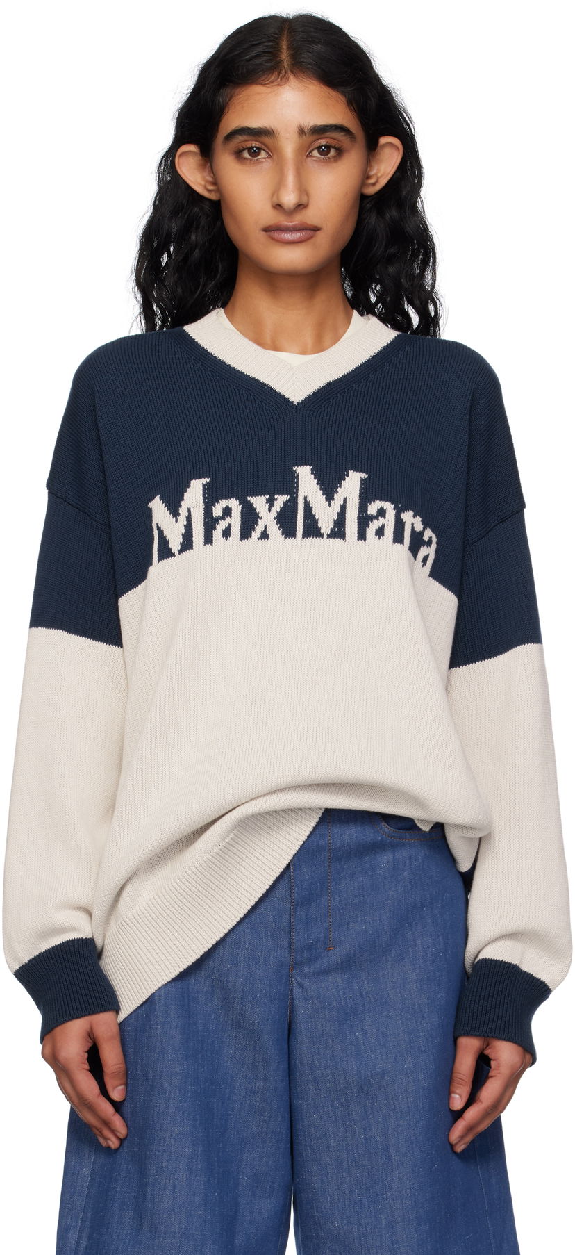 Villapaita Max Mara Max Mara Luigi Colorblock Sweater Beige | 2519361043600