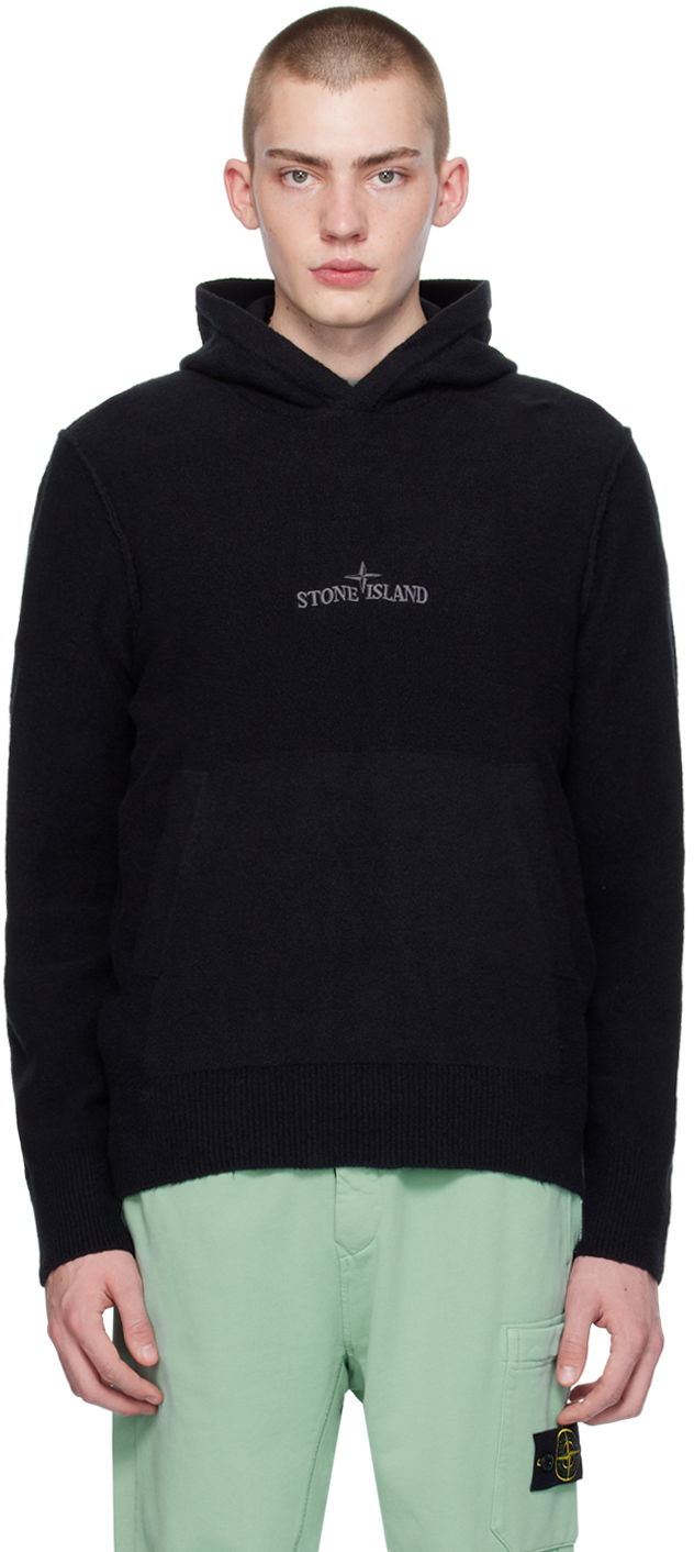 Huppari Stone Island Embroidered Hoodie Musta | 8015513D2