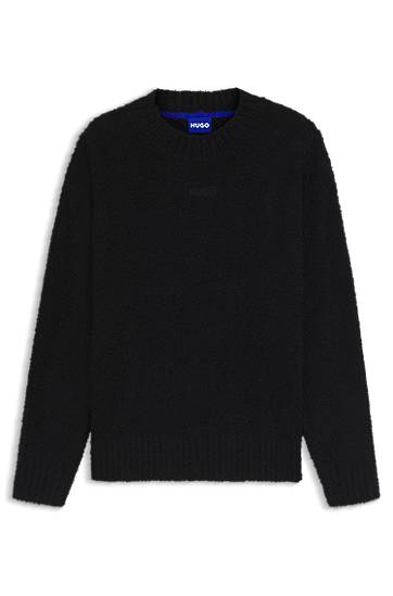 Villapaita BOSS Bouclé-knit sweater with embroidered logo Musta | 50524526