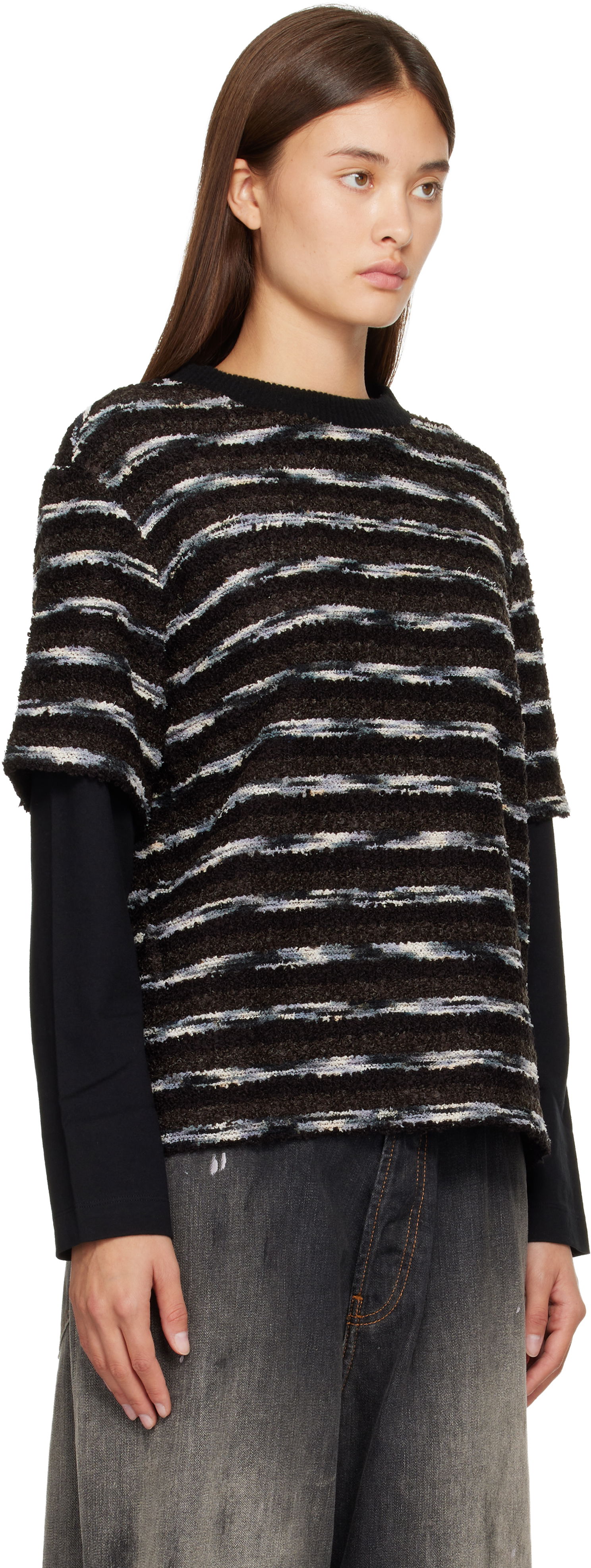 Villapaita Andersson Bell Textured Striped Short-Sleeve Layered Sweater Monivärinen | atb1373u, 1