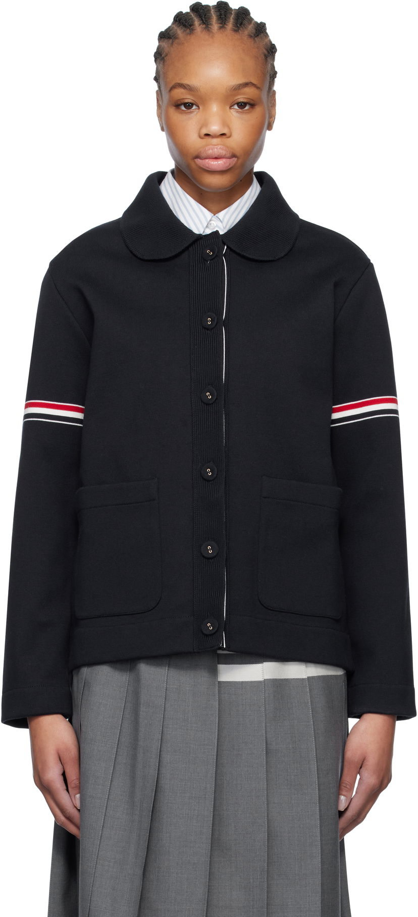 Villapaita Thom Browne Thom Browne Cotton Loopback Work Jacket Tummansininen | FKJ113A-Y3004