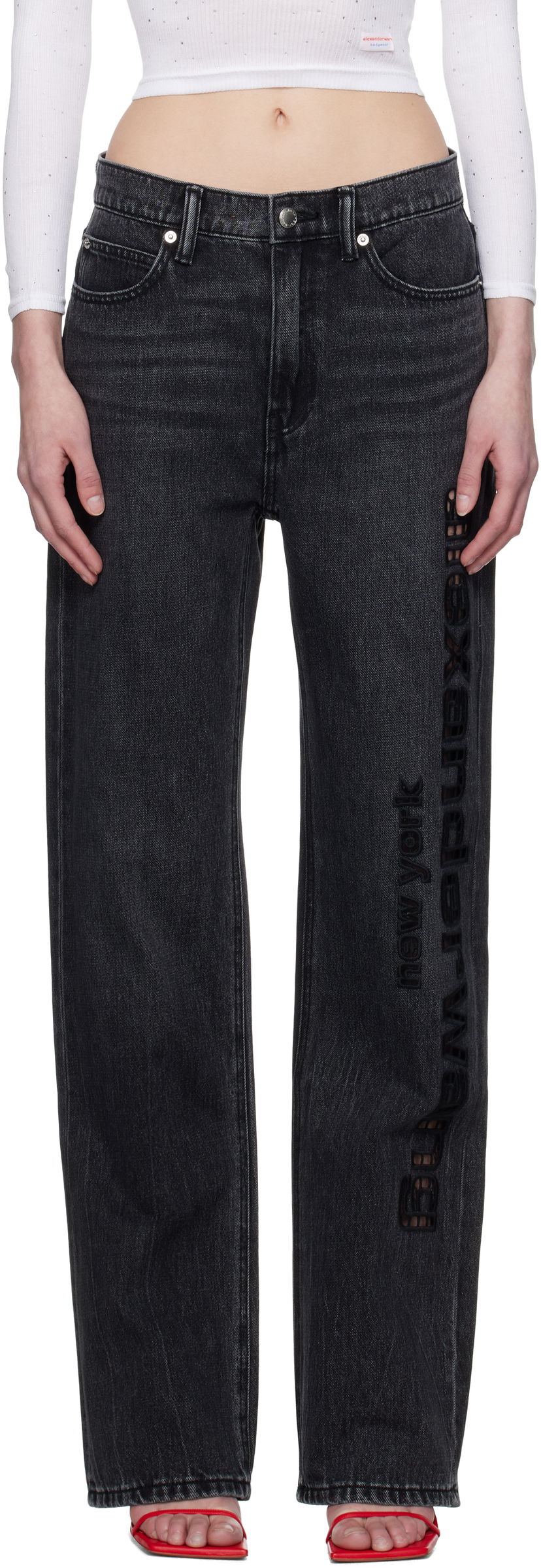 Jeans Alexander Wang Alexander Wang EZ Cut-Out Logo Jeans Musta | 4DC1254691