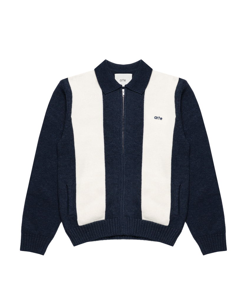 Villapaita Arte Antwerp Arte Antwerp Knit Zip Polo Sweater Tummansininen | AW25-257K-BLW
