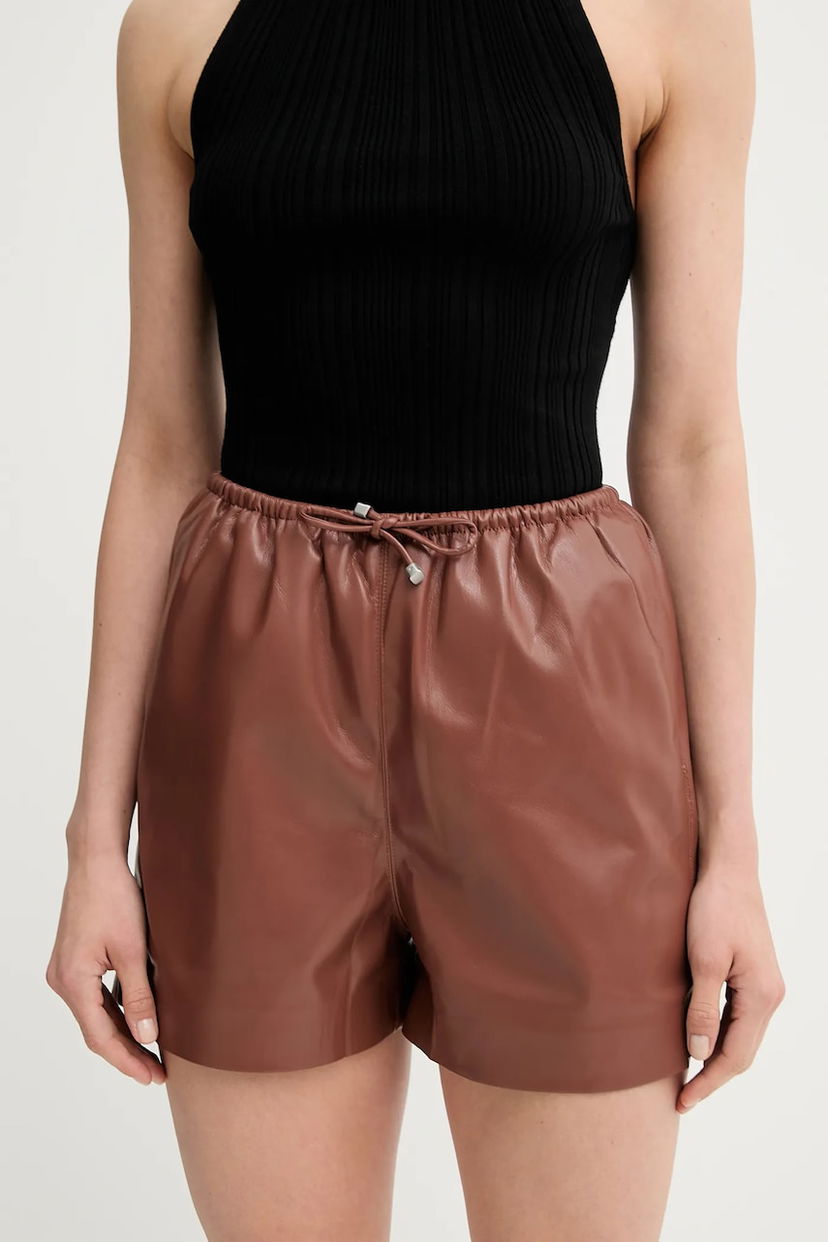 Shortsit Nanushka Nanushka ANIELA High-Waist Leather Shorts Ruskea | NW25SSST21875