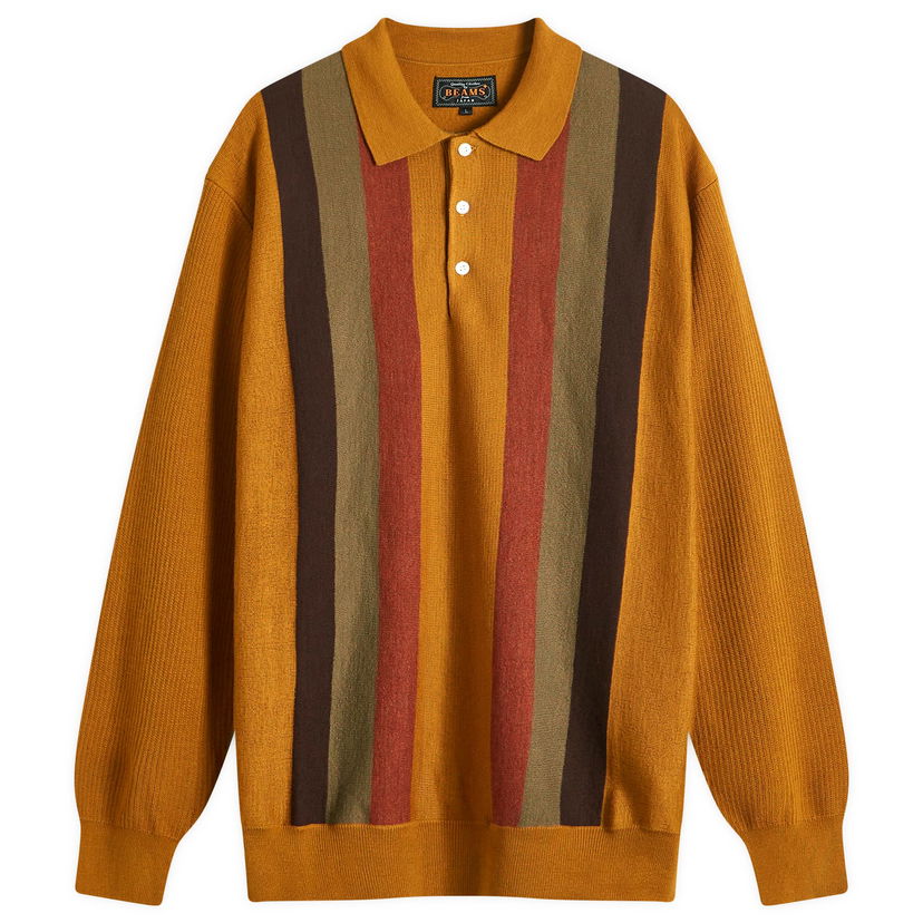 Villapaita BEAMS Beams Plus Long Sleeve Stripe Knit Polo Keltainen | 3812-0027-156-58