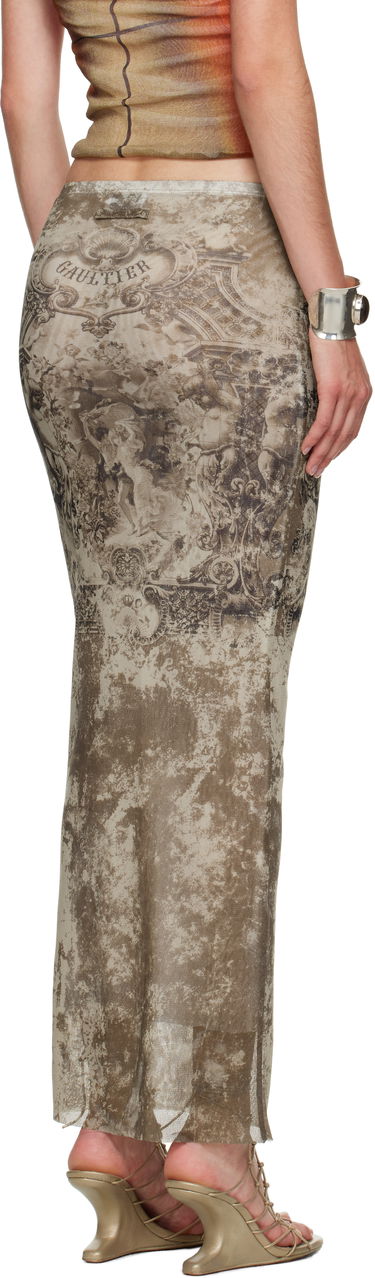 Hame Jean Paul Gaultier Jean Paul Gaultier Long Medailon Print Mesh Midi Skirt Beige | 25/03-W-SK005-M006P-6965, 2
