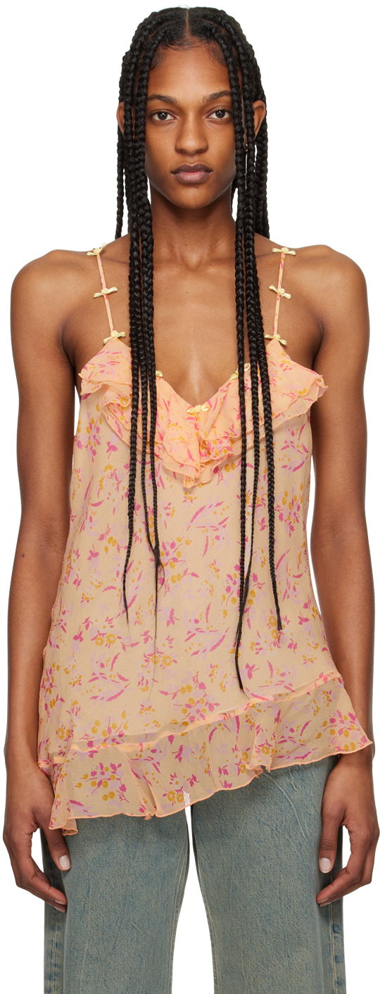 Tankkitoppi Anna Sui Floral Print Ruffled Asymmetrical Tank Top Oranssi | 324C20