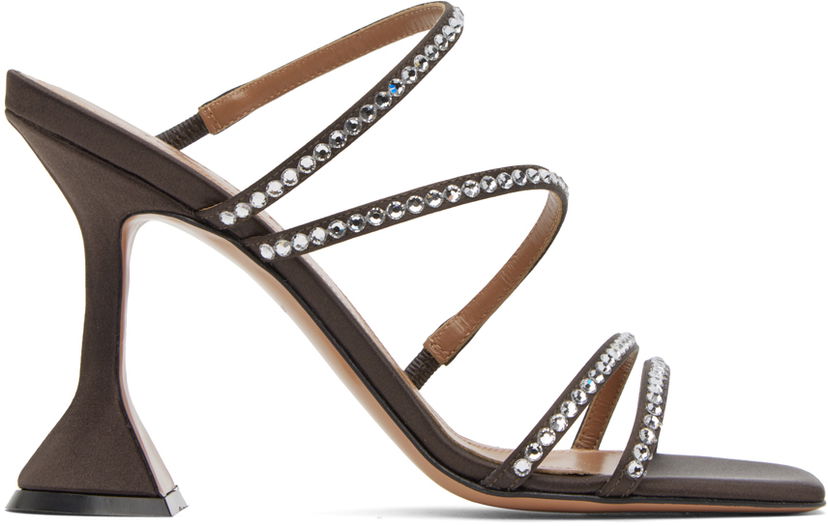 Asusteet Amina Muaddi Amina Muaddi Naima Crystal Slipper Heeled Sandals Harmaa | NAIMA CRYSTAL SLIPPER CL SATIN