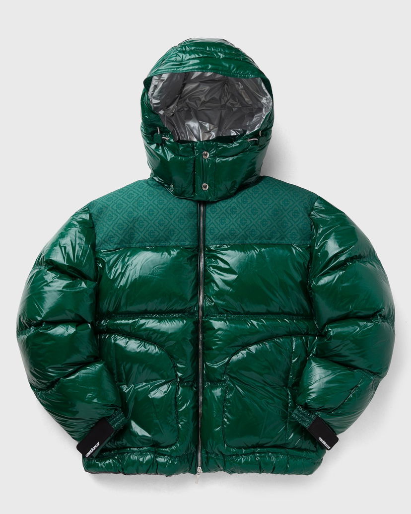 Puffer takki Casablanca Shiny Hooded Puffer Jacket Vihreä | MPF25-OT-197-01
