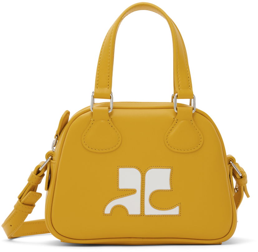 Käsilaukku Courrèges Mini Leather Bowling Bag Keltainen | 124GSA083CR0027