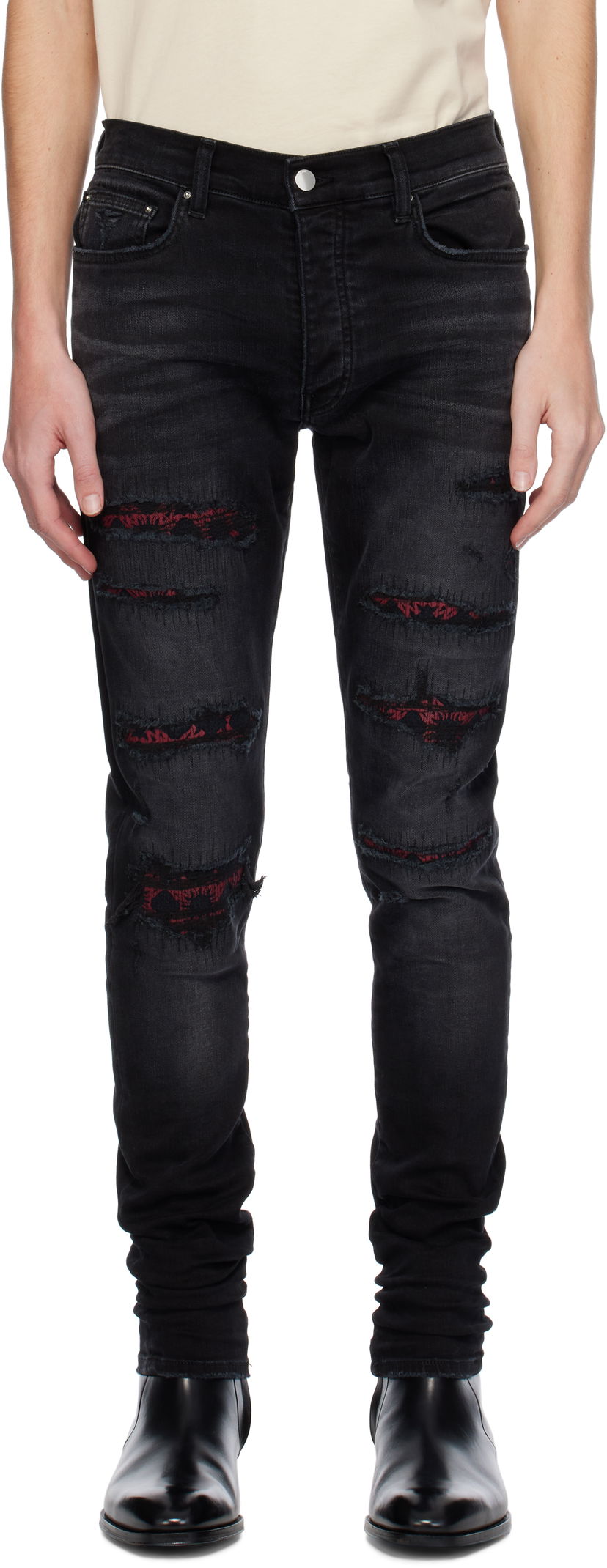 Jeans AMIRI Quad Repaired Skinny Jeans Musta | AMDNSY1100