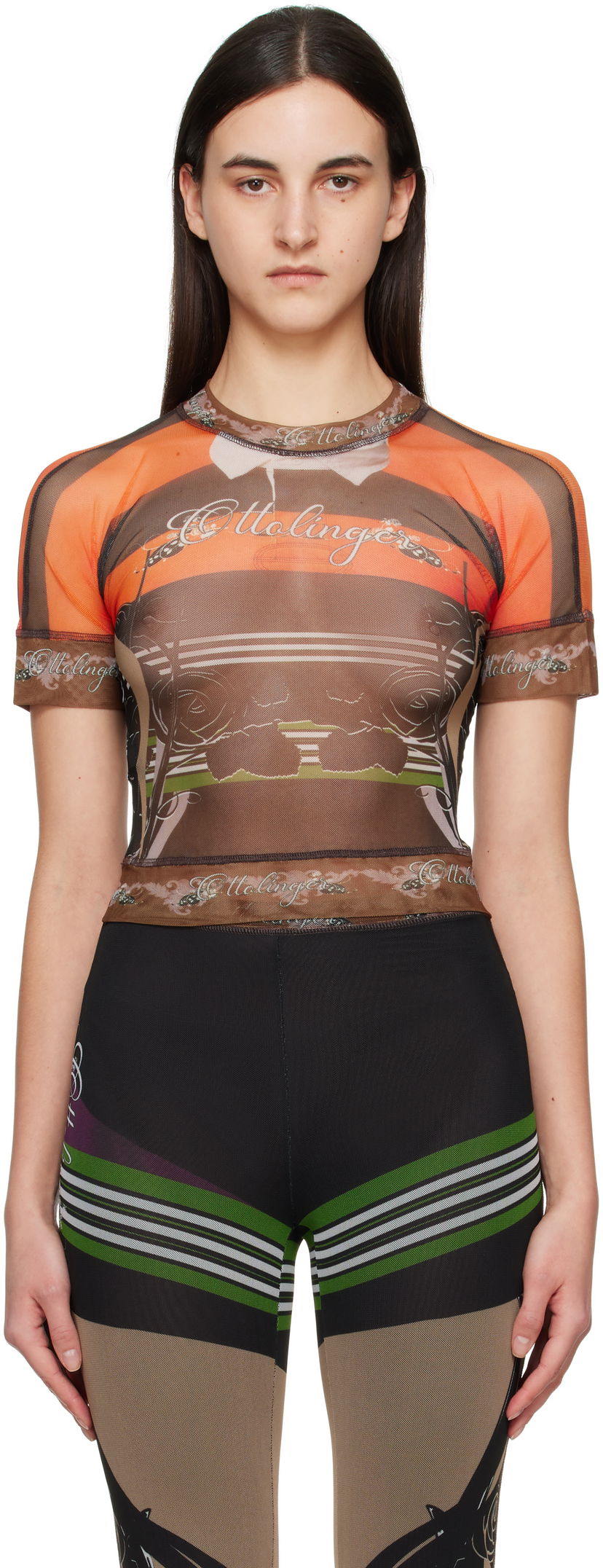 T-paita Ottolinger Ottolinger Mesh Graphic T-Shirt Ruskea | 10110040101