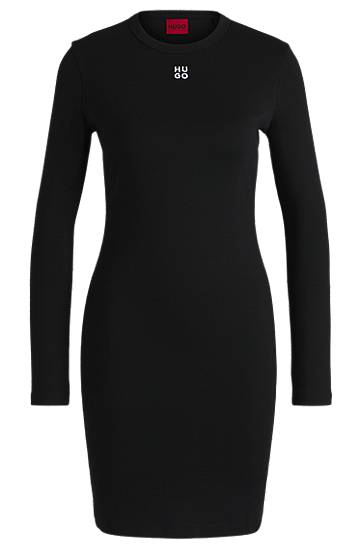 Mekko BOSS HUGO Ribbed Stretch Dress with Stacked Logo Musta | 50518385