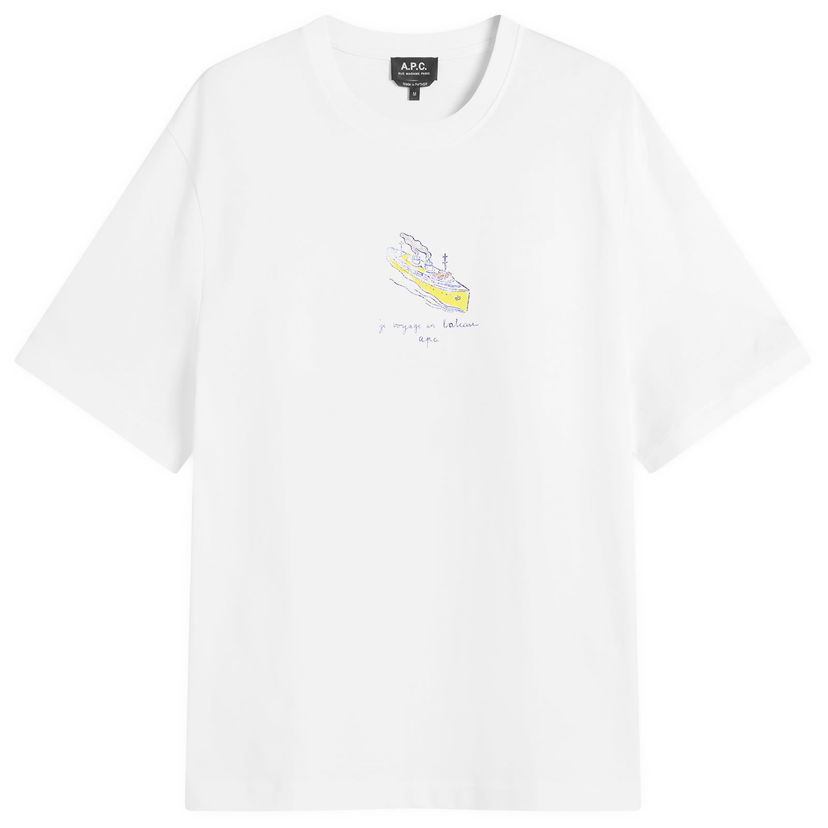 T-paita A.P.C. A.P.C. Men's Jack Voyage Graphic T-Shirt, Size Small Valkoinen | COHJC-H26517-AAB