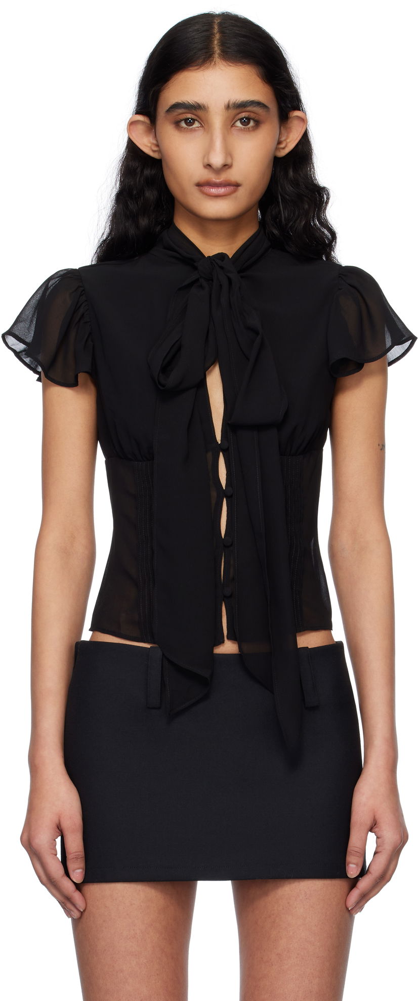 Paita GUIZIO Guizio Ara Tie-Front Blouse Musta | P24120W096