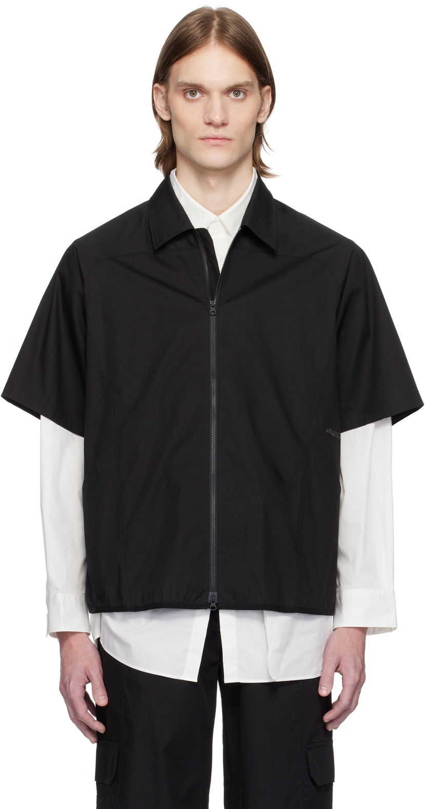 Paita GR10K GR10K Poplin Zip-Up Short Sleeve Shirt Musta | BG127084DI