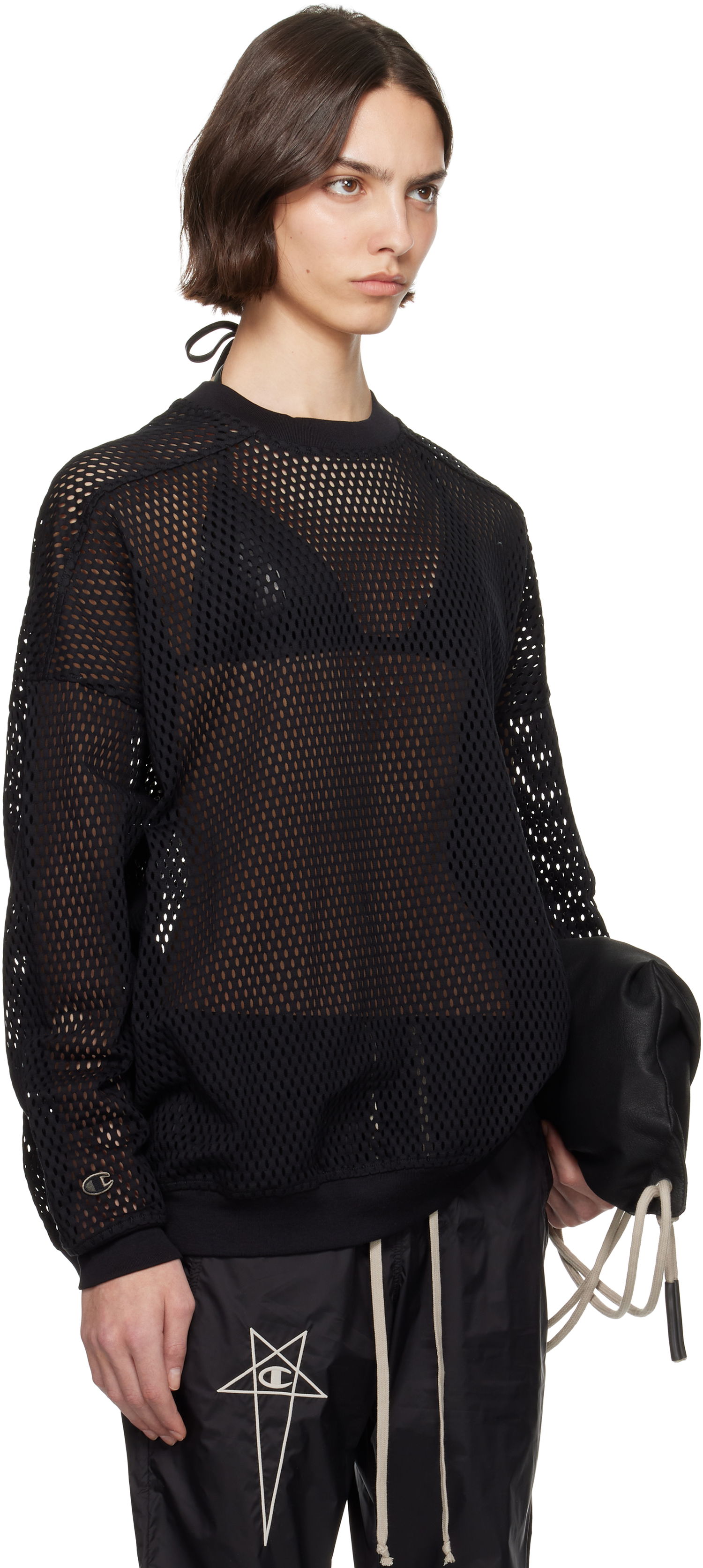 Villapaita Rick Owens Rick Owens Champion Edition Jumbo Mesh Sweatshirt Musta | CW01E1670 CHONET, 1